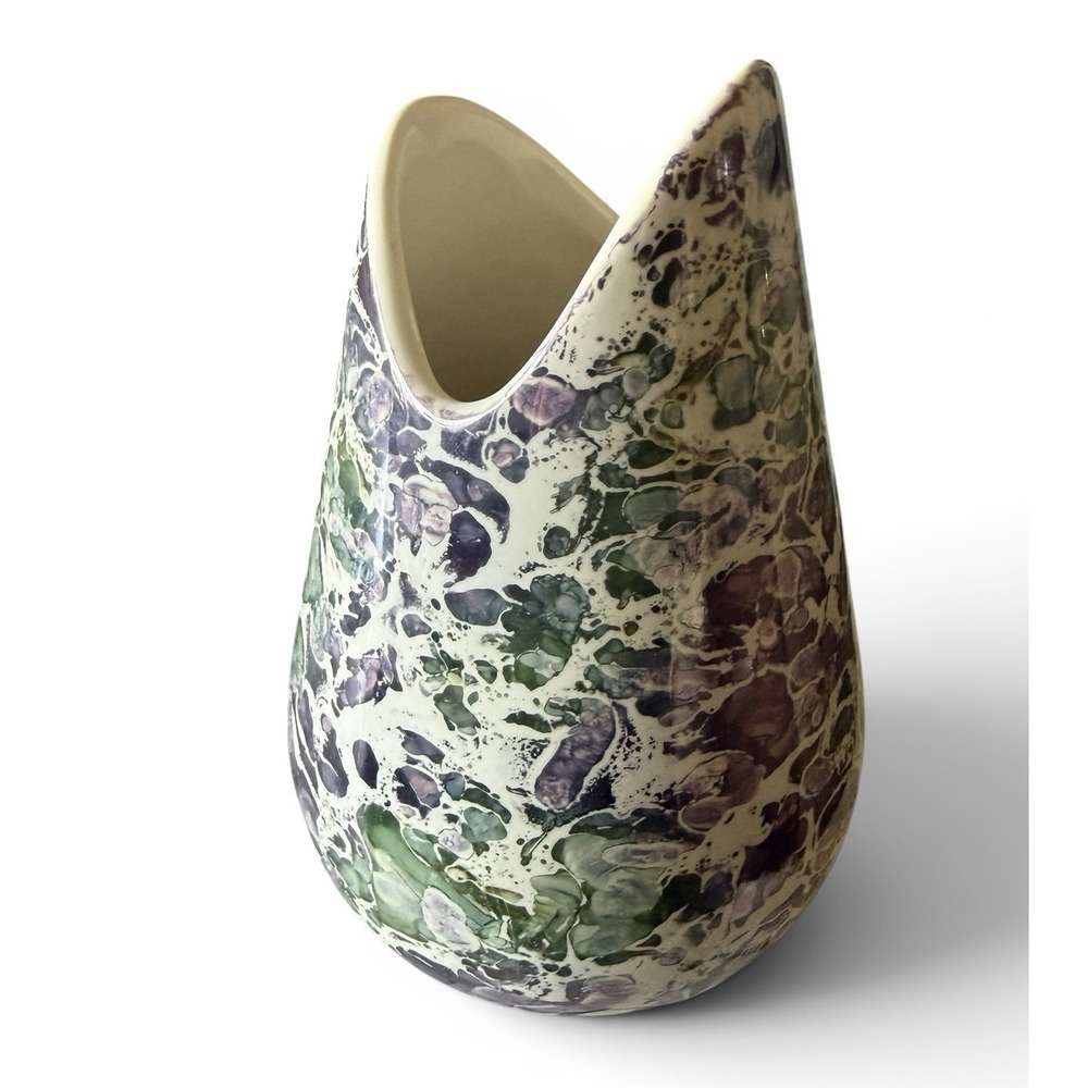 McCoy Cascade Vase Purple Marbled Iridescent Pearl Glaze 9" VTG 1960s MCM - Picture 4 of 14